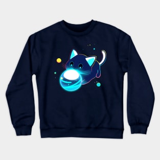 Space kitty playing with planets Crewneck Sweatshirt